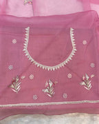 Onion Pink Colour Crunchy Silk Thread Work Saree