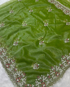 Light mehendi Green Colour Soft Net Cutwork border Saree