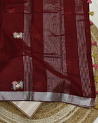 Maroon Colour Jute Cotton Saree