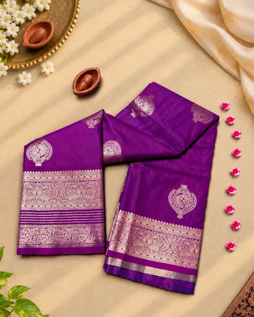Purple Colour Semi-Silk Saree with Rich Zari Pallu