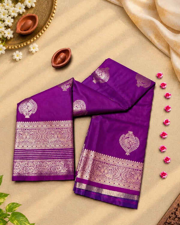 Purple Colour Semi-Silk Saree with Rich Zari Pallu
