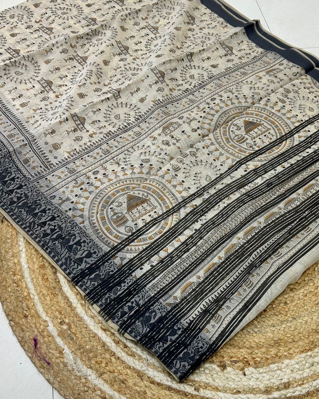 Off White Colour Cotton Warli Design Saree