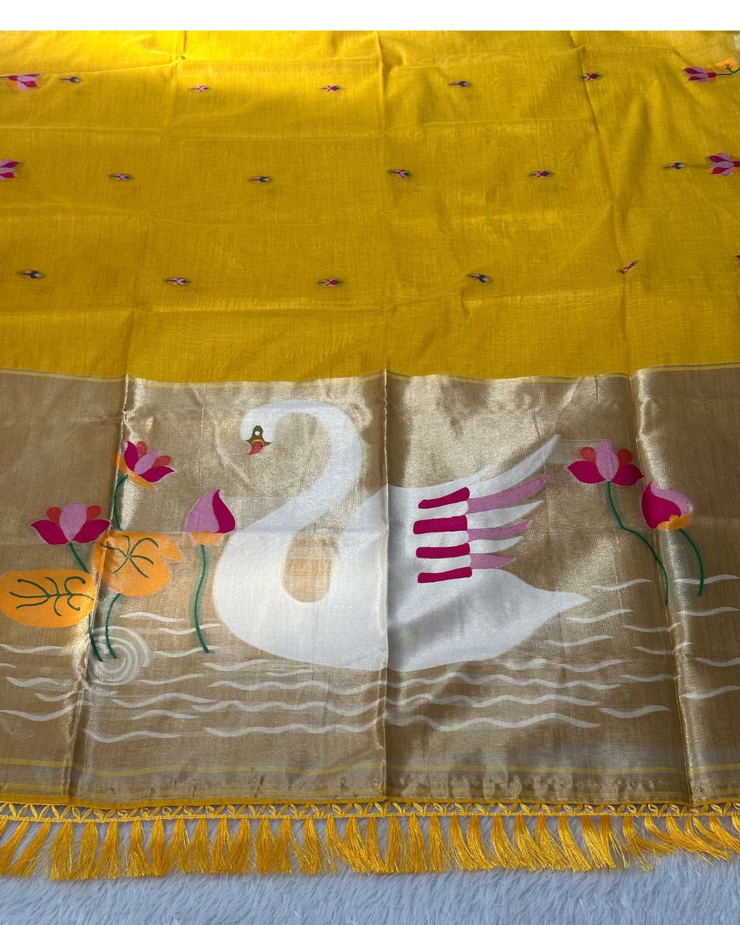 Mustard Yellow Colour Jamdani Cotton Saree