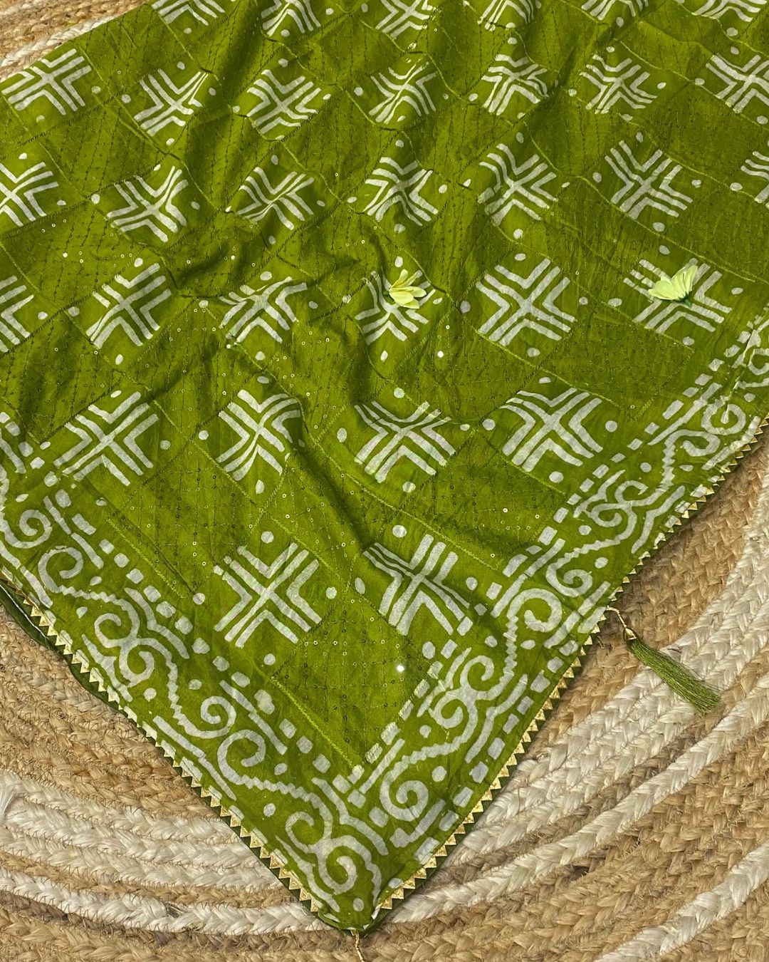 Parrot Green Colour Batik Cotton Saree