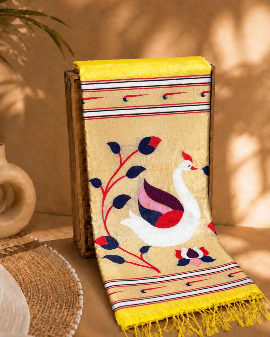 Yellow Colour Cotton Meenakari Work Saree