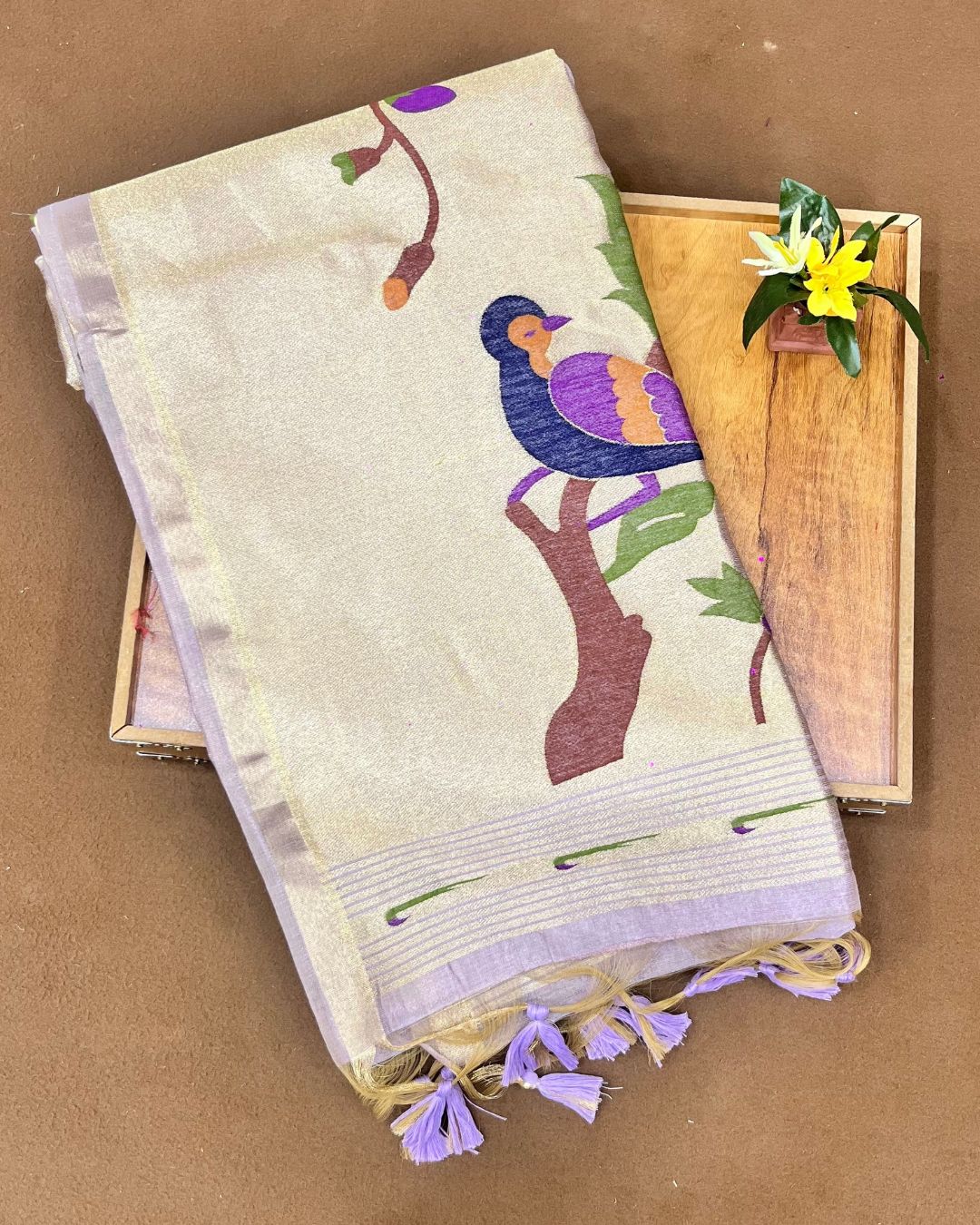 Lavender Colour  Thread work Cotton Saree
