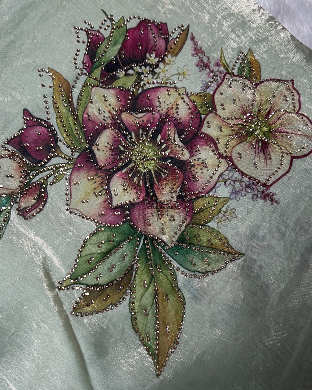 Mint Green Colour Organza Saree with Floral Applique work