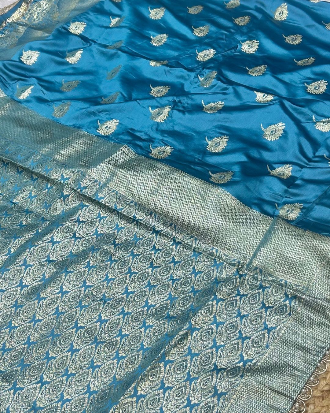 Blue Colour Soft Silk Saree With Moti Border