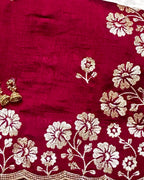 Maroon Colour Vichitra Silk Cut Wok Border Saree