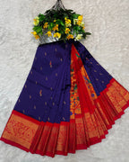 Royal blue Colour Peacock Paithani with Contrast  Blouse