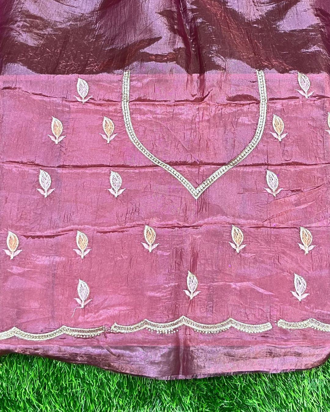 Purple Wine Colour Crunchy Silk Thread Work Saree
