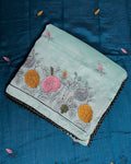 Turquoise Colour Floral Embroidered Style Designer Saree