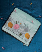 Turquoise Colour Floral Embroidered Style Designer Saree