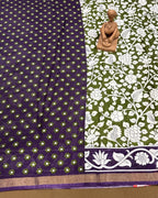 Moss Green Colour Mal Cotton Kalamkari Printed Saree with Contrast Blouse