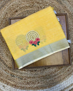 Golden Beige Colour Linen Cotton Saree