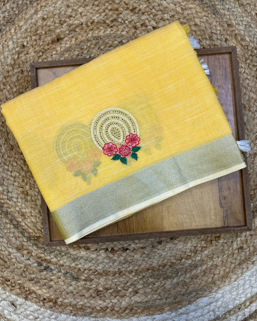 Golden Beige Colour Linen Cotton Saree