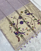 Lavender Colour  Thread work Cotton Saree