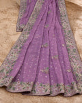 Peach Pink Shimmer Georgette Saree with Thread Work