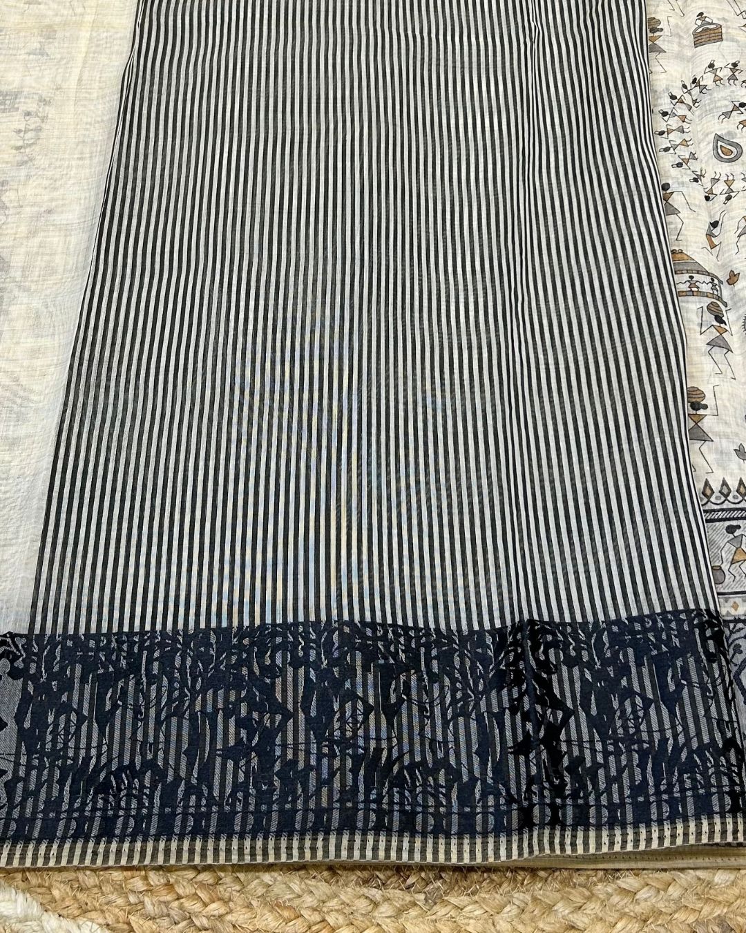 Off White Colour Cotton Warli Design Saree