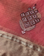 Coral Pink Colour Organza Silk Saree with Golden Zari Border