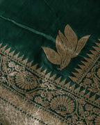 Forest Green Colour Semi Silk Saree with Golden Rich Border
