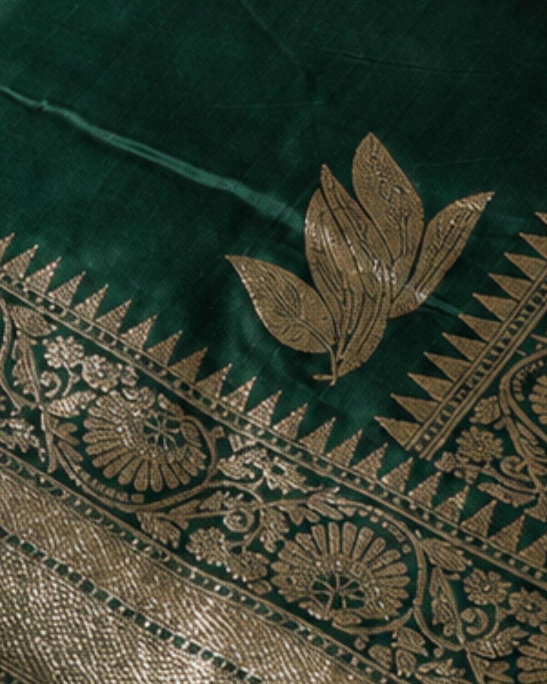 Forest Green Colour Semi Silk Saree with Golden Rich Border