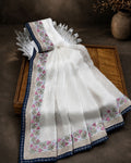 White Colour Fandy Saree with Contrast Blouse Piece