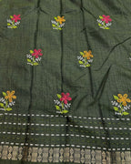 Hunter Green Colour Katha Work Cotton Saree