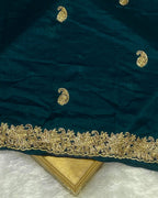 Peacock Blue Colour Shimmer Silk Saree with Contrast Blouse Piece