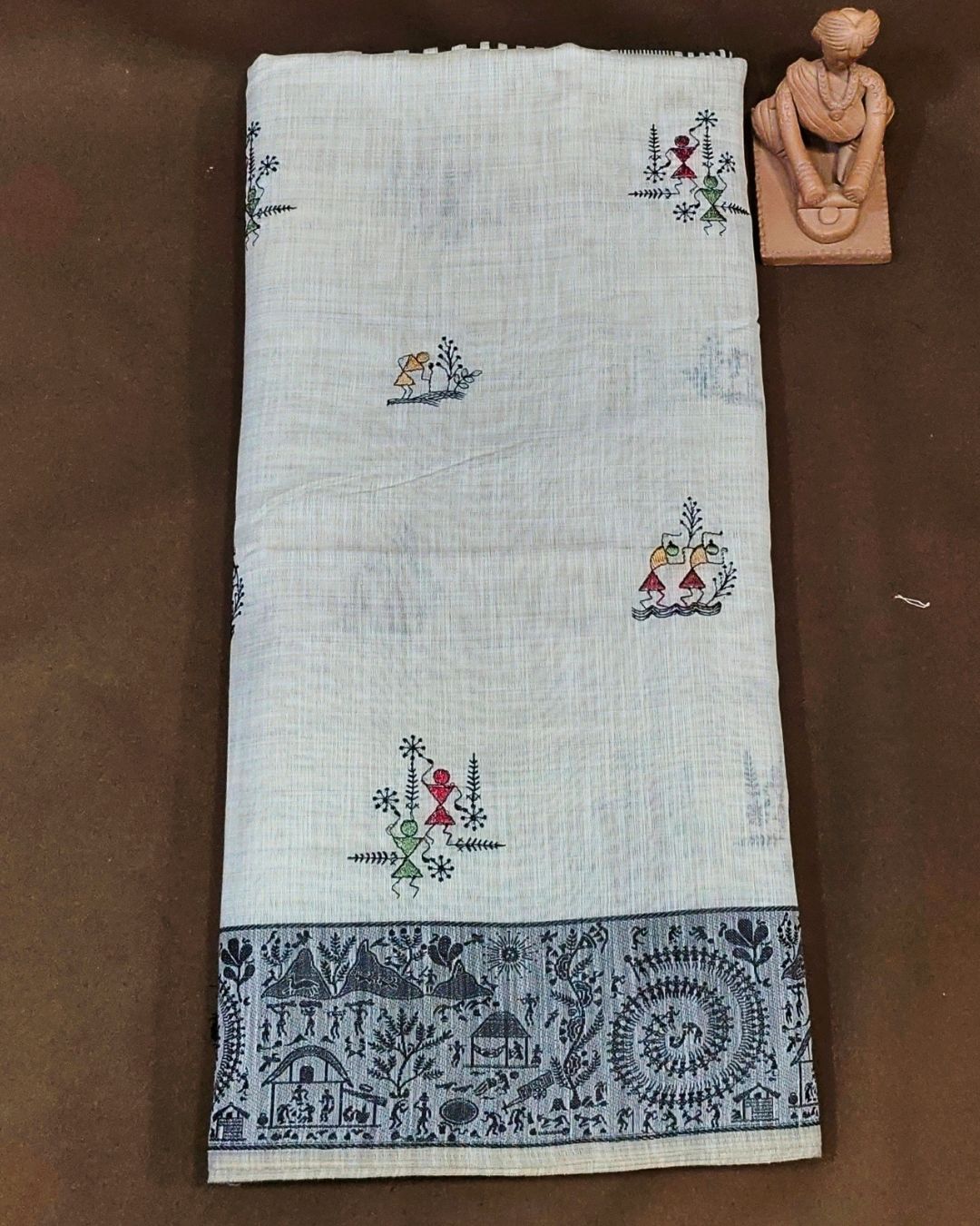 Off White Colour Cotton Warli Design Saree