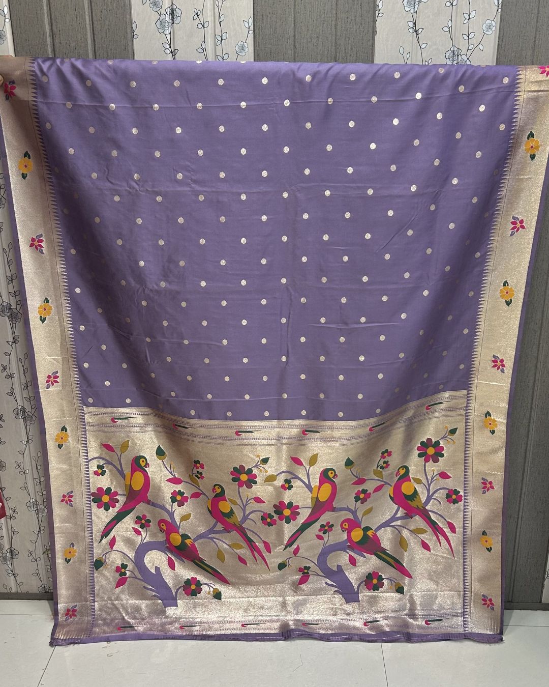 Lilac Colour Bamboo Paithani Saree M 15237