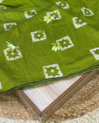 Parrot Green Colour Batik Cotton Saree