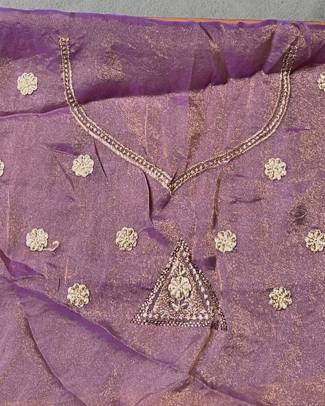 Lavender Colour Shimmer Georgette Dual Shine Wok Border Saree