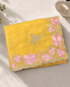 Golden Colour Crunchy Silk Thread Work Saree