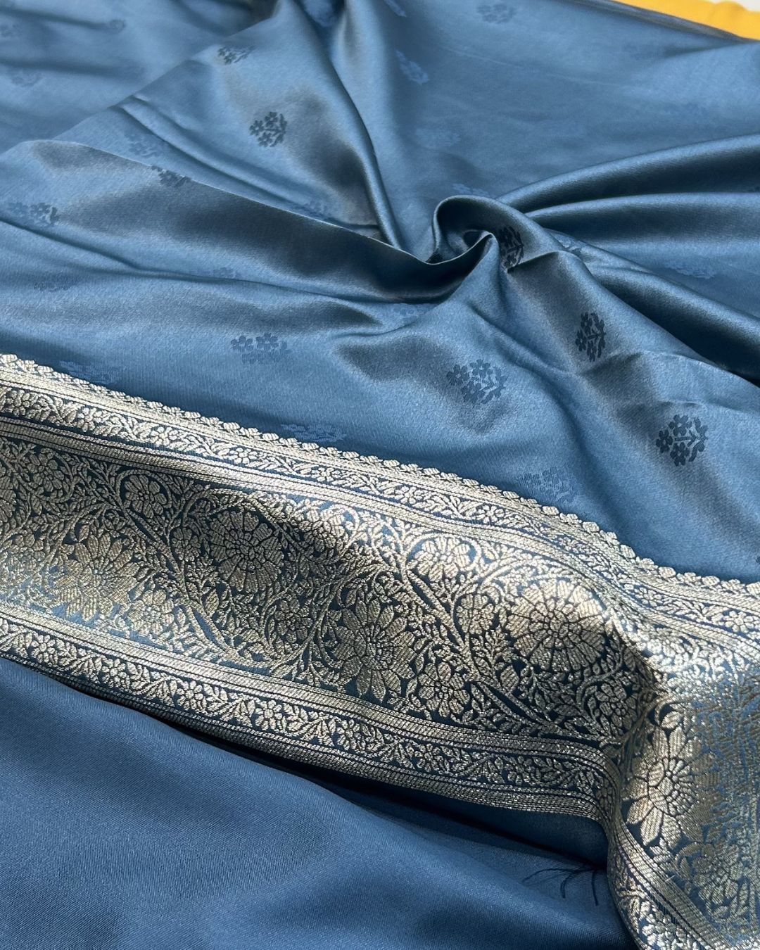 Metallic Blue Colour Soft Satin Silk Saree