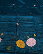 Turquoise Colour Floral Embroidered Style Designer Saree