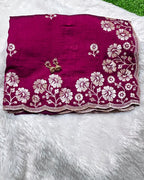 Deep Maroon Colour Vichitra Silk Cut Wok Border Saree