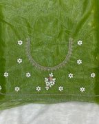 Light mehendi Green Colour Soft Net Cutwork border Saree