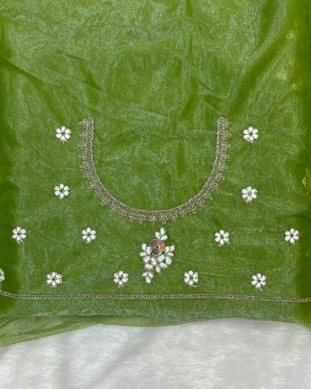 Light mehendi Green Colour Soft Net Cutwork border Saree