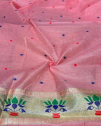 Pink Colour Cotton Meenakari Work Saree