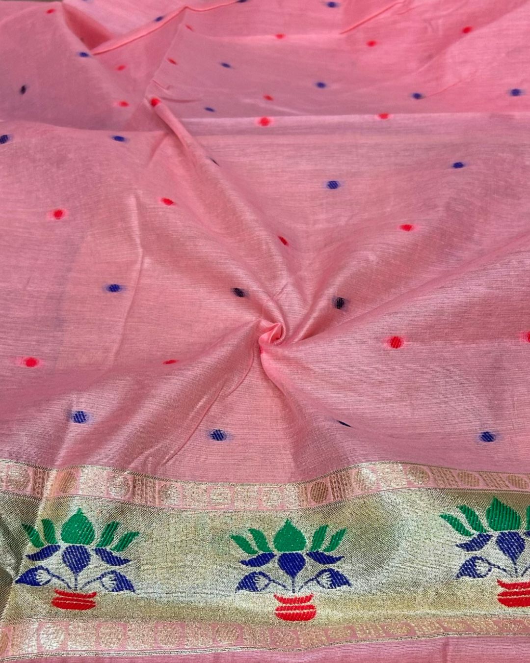 Pink Colour Cotton Meenakari Work Saree