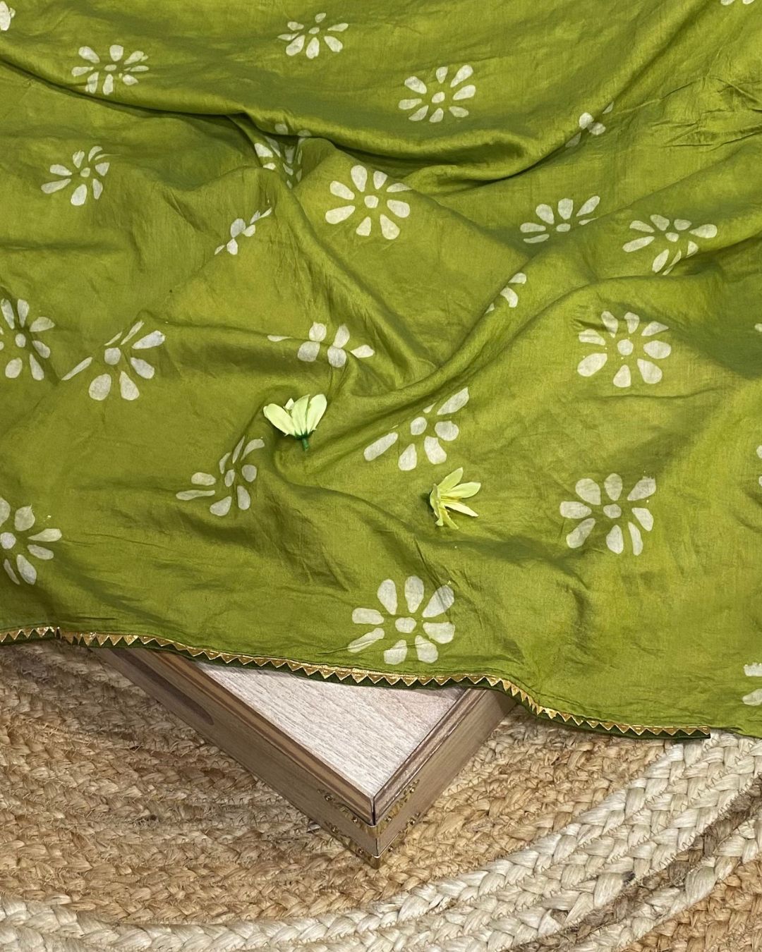 Parrot Green Colour Batik Cotton Saree