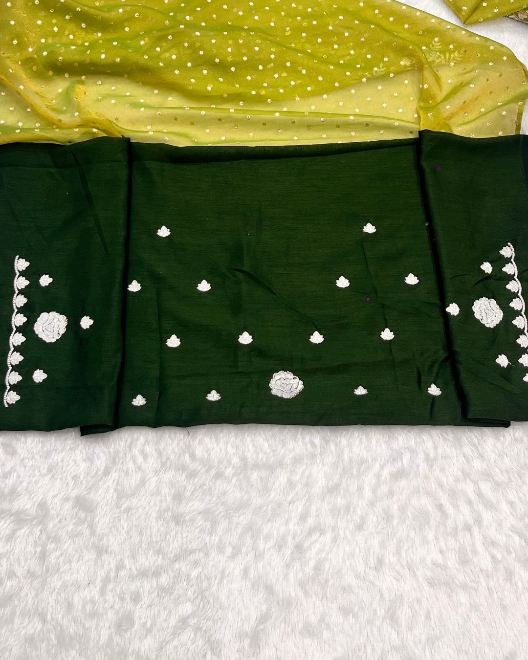 Olive Yellow Colour Shimmer Fandy Saree