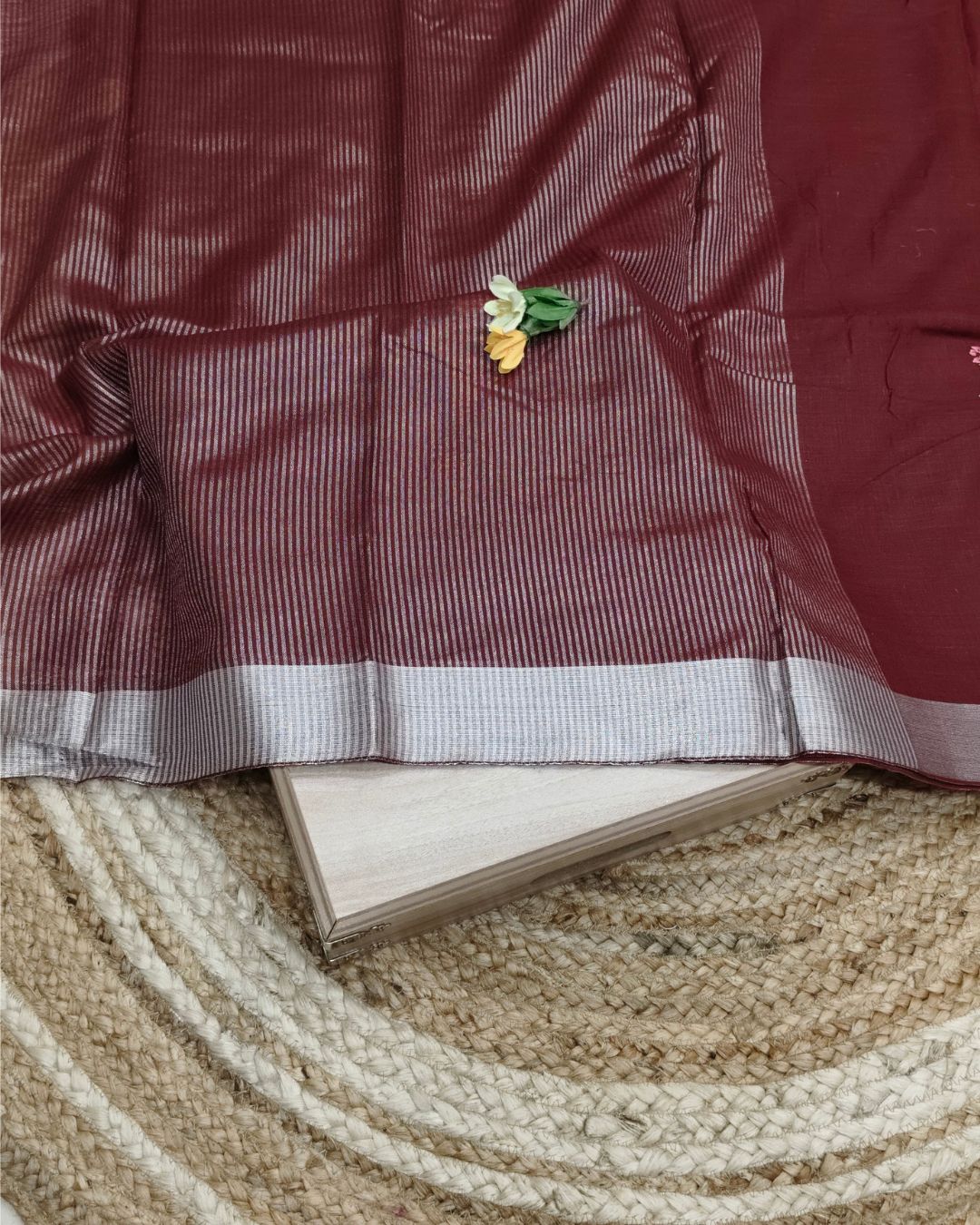 Maroon Colour Jute Cotton Saree