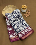 Indigo Blue Colour Mal Cotton Kalamkari Printed Saree with Contrast Blouse