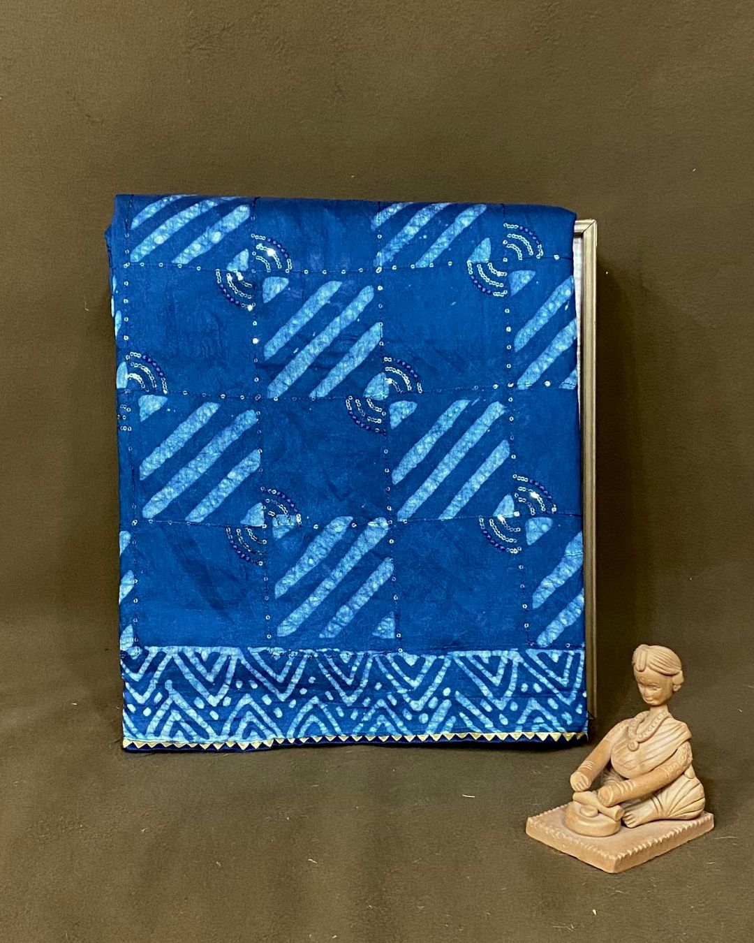 Petrol Blue Colour Batik Cotton Saree