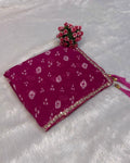 Rani Pink Colour Chiffon Batik Print lace Border Saree