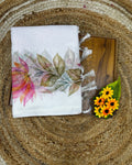 White Colour Linen Cotton Lotus Floral Saree