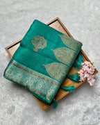Rama Green Colour Shimmer Georgette Saree With Swarovski Work