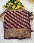 Dark Wine Colour Vichitra Silk Swarovski Work Saree